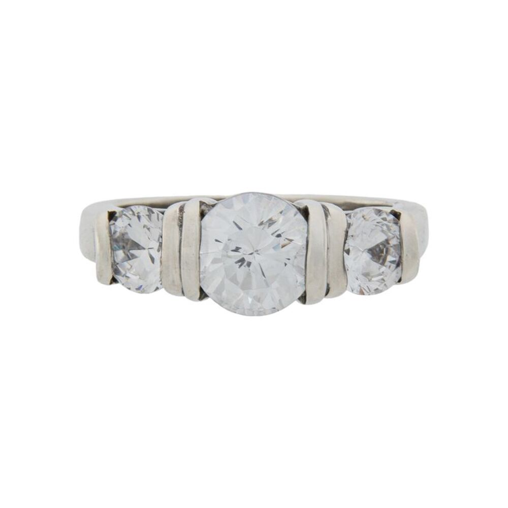 Sterling Silver Past Present Future Cubic Zirconia 3-Stone Ring, Size 6